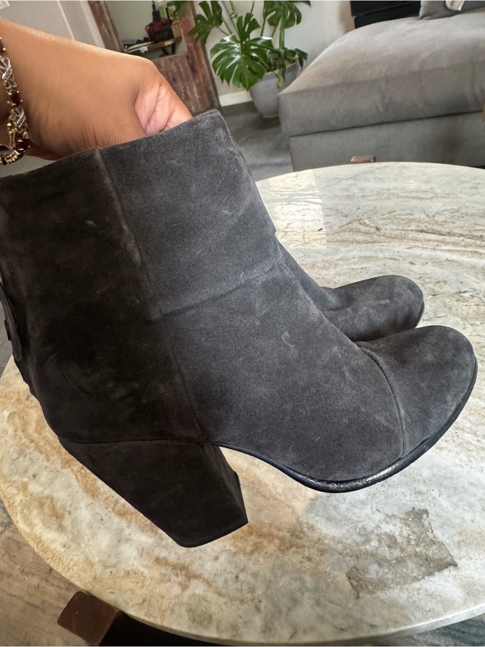 Rag and Bone Women's Charcoal Suede Block Heel Ankle Boots